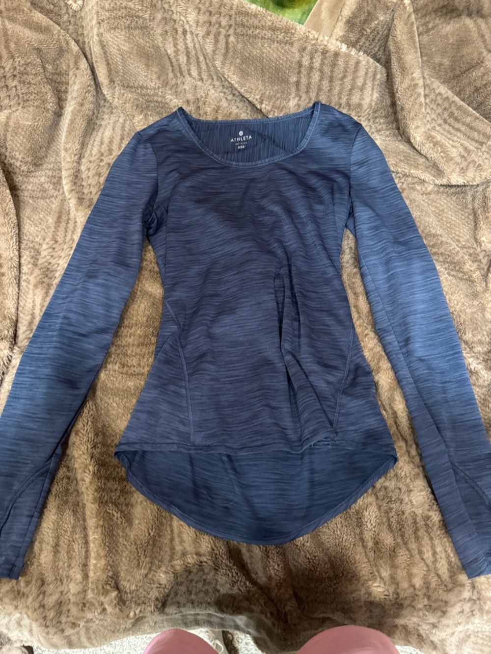 Athleta Blue Heathered Long Sleeve Scoop Neck Top